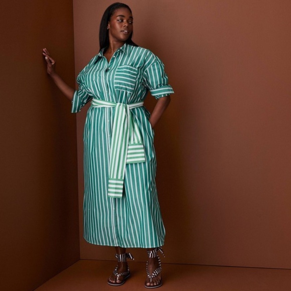 Rosie Assoulin Target XXL Extra Large Tie-Waist Striped Poplin Maxi Shirt Dress